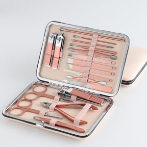 18 delig gereedschapsset voor nagelverzorging – licht roos