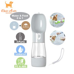 2 in 1 voerbak en drinkfles voor honden – gemakkelijk mee te nemen – kleur grijs